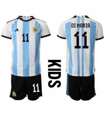 Argentina Angel Di Maria #11 Hemmaställ Barn VM 2022 Kortärmad (+ Korta byxor)